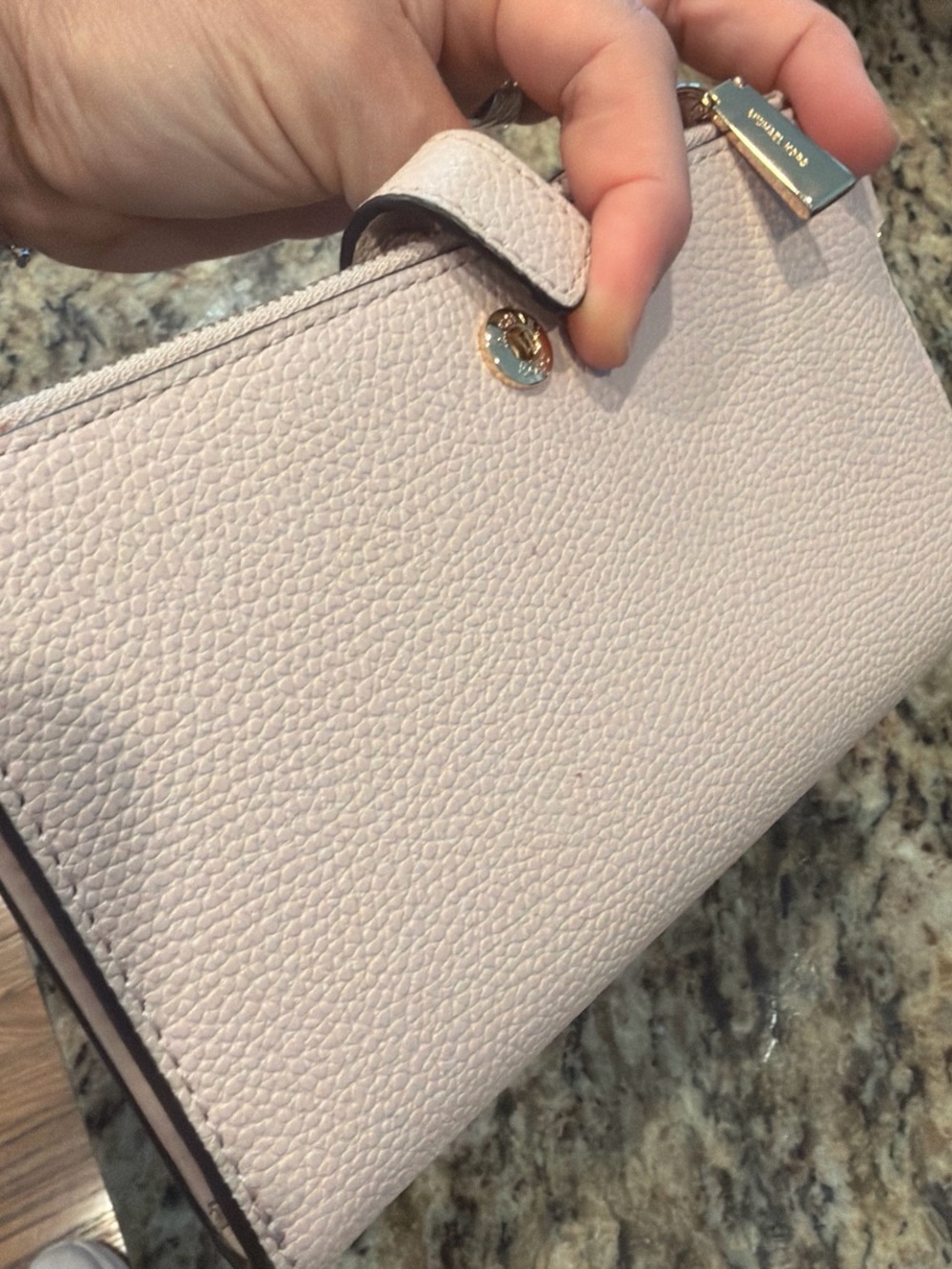 Beige Pebbled Leather Wristlet Wallet